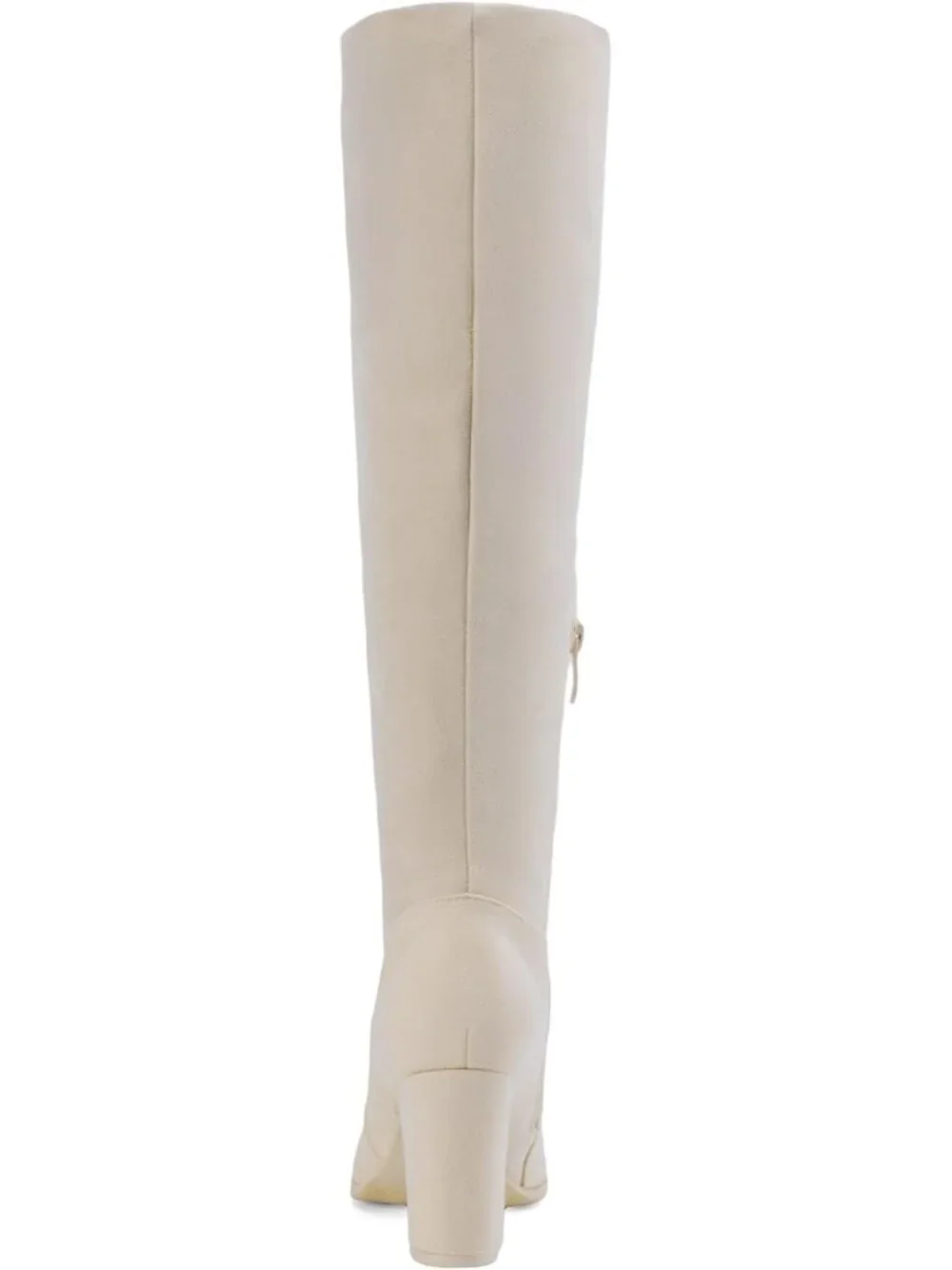 Women's Beige Faux Fur Lined Square Toe Side Zipper Knee High Riding Boots
